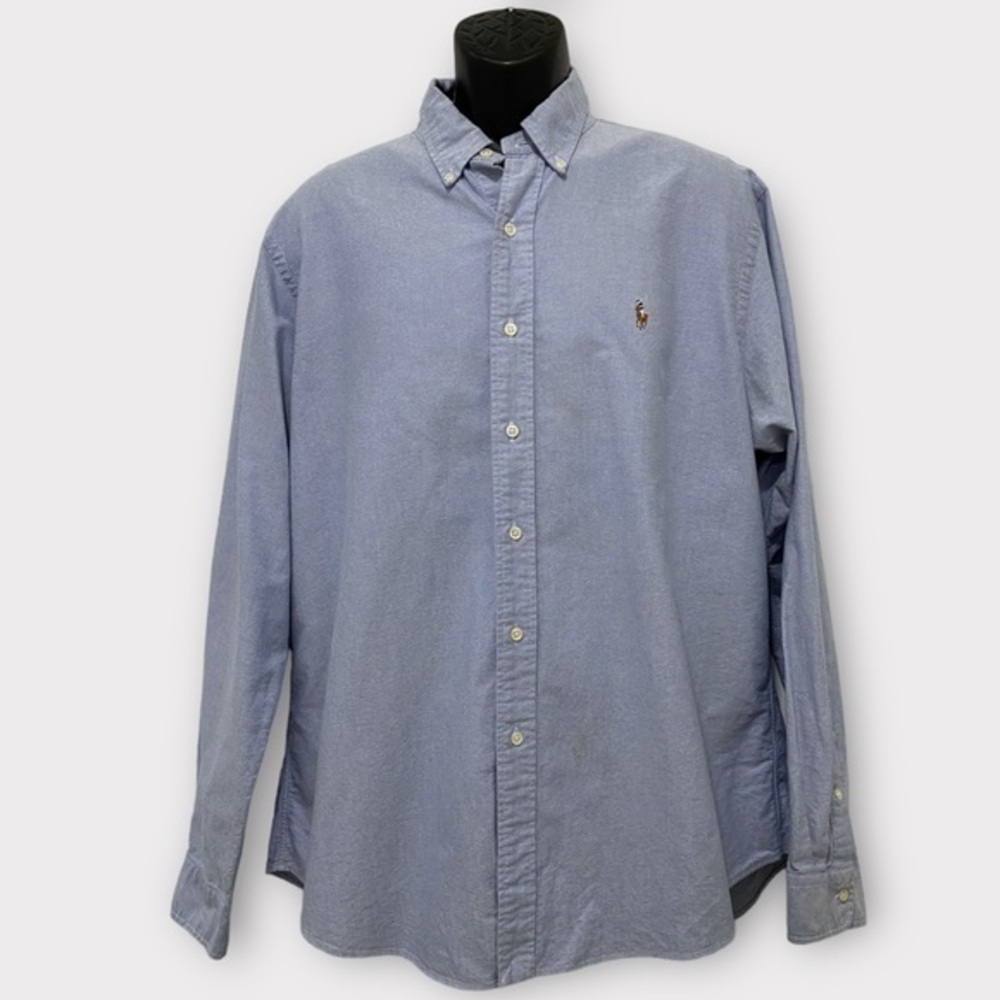 Ralph Lauren Mens Blue Custom Fit Long Sleeve Button Down Collar Shirt Size XL